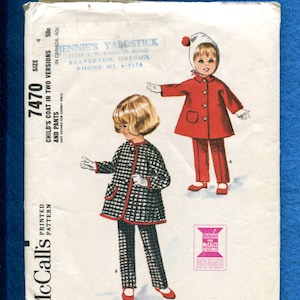 1960&#39;s McCalls 7470 Mid Century Little Girl&#39;s Coat & Tapered Leg Pants Size 4