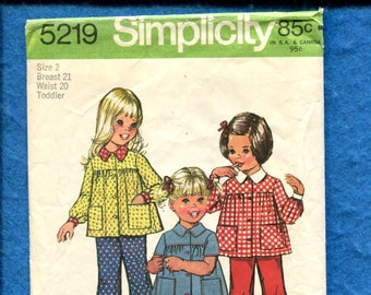 1970's Simplicity 5219 Wee Little Girl Smock Top & Bell Bottoms Pattern Size 2