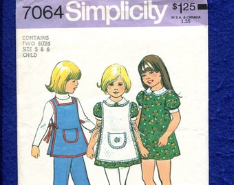 1970's Simplicity 7064 Smock Style Pinafore Puff Sleeve Dress  Pattern Size 5..6