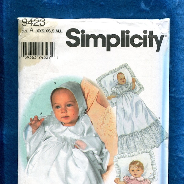 Simplicity 9423 Christening Gown & Bonnet Pattern Size XXS to L Babies UNCUT