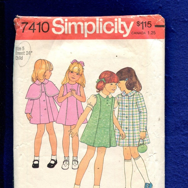 1970's Simplicity 7410 Sunday Best Dress & Matching Coat Pattern Size 5 Kids