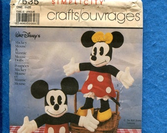 1980's Simplicity 7635 Mickey & Minnie Mouse Dolls  Size 18 inches Tall UNCUT