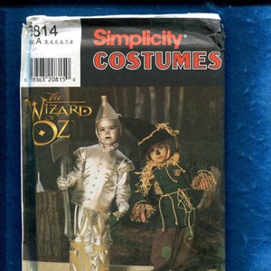 Simplicity 7814 Wizard of Oz Scarecrow and Tin Woodsman Costumes Pattern Size 3 to 8 Kids UNCUT