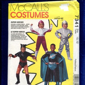 May include: McCall's Costumes pattern for Super Heroes. The pattern includes instructions for making costumes for boys and girls in sizes 2 through 12. The image shows four children in different superhero costumes.