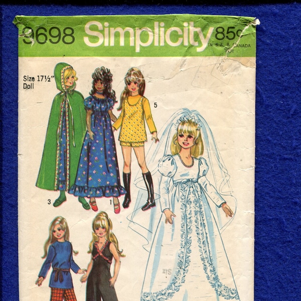 1970 Erden Einfachheit 9698 Hochzeit Kleid Cape Jumpsuit Puppe Kleidung Muster Größe 17,5 Zoll Puppe