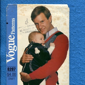 1980er Jahre Vogue 8287 Infant Carrier Front Pack mit Reißverschluss Zugang UNCUT