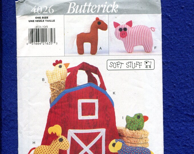Butterick 4026 Barnyard Animals With Barn Carrying Case Pattern UNCUT ...