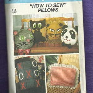 1977 Simplicity 8138 Fun Animal Pillows Lion Panda Cat & Owl UNCUT