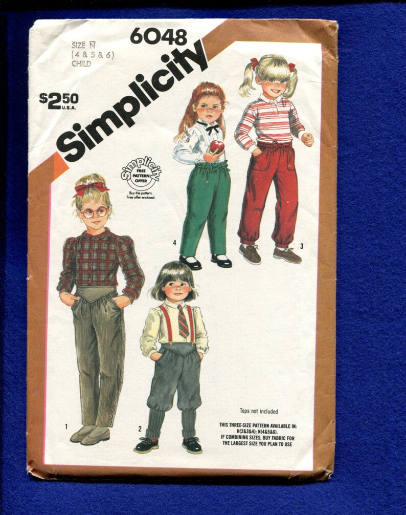 1980's Simplicity 6048 Retro Fashion Pants for Little Girls Size 4..5..6 UNCUT image 1