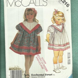 1980&#39;s McCalls 2216 Puff Sleeve & Large Collar Dress Designed by Enchanted Forest  Size 3 UNCUT