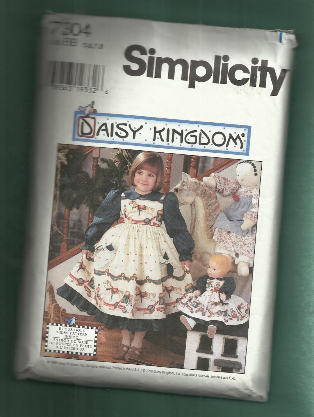 Simplicity 7304 Daisy Kingdom Dress & Pinafore for Little Girls Raised Waist and Matching Doll