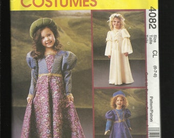 McCalls 4082 Renaissance Costume Dresses &  Headpieces for Little Girls Sizes 6-7-8- UNCUT