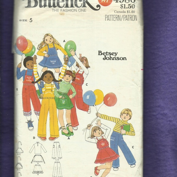 1970's Butterick 4986 Designer School & Play Clothes for Kids Besty Johnson  Size 5