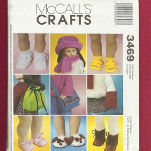 McCalls 3469 Doll Accessories Pattern Shoes Boots Purse Hat and More Size for 18 Inch Doll UNCUT