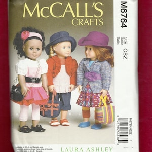 McCalls 6764 Chic Outfits for Very Hip Dolls  By Laura Ashley Size 18 Inch Dolls UNCUT
