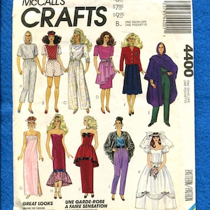 1980&#39;s McCalls 4400 Barbie Doll Wardrobe Wedding Gown to Resort Wear Oh Sew Retro Doll Size 11 inches