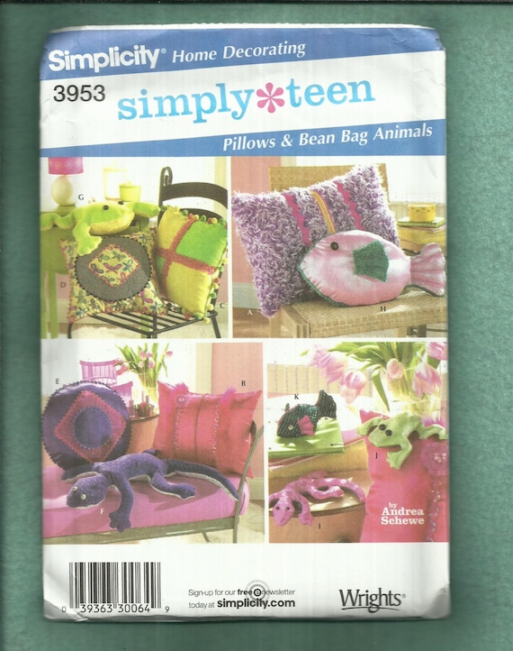 Simplicity 3953 Fun & Funky Pillows and Bean Bag Animals UNCUT 