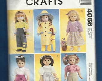 McCalls 4066 Retro Doll Wardrobe Pattern Size 18 inch Dolls UNCUT
