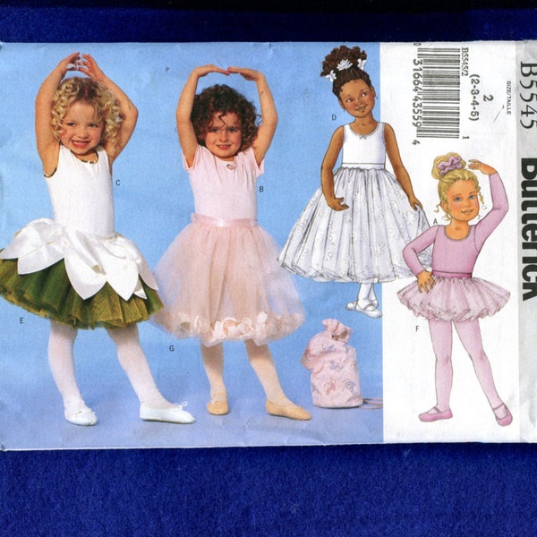 Butterick 6660 Little Girl's Ballerina Costumes Leotards Tutus Tote Bag and Ponytail Holder Sizes 2 to 5 Girls UNCUT