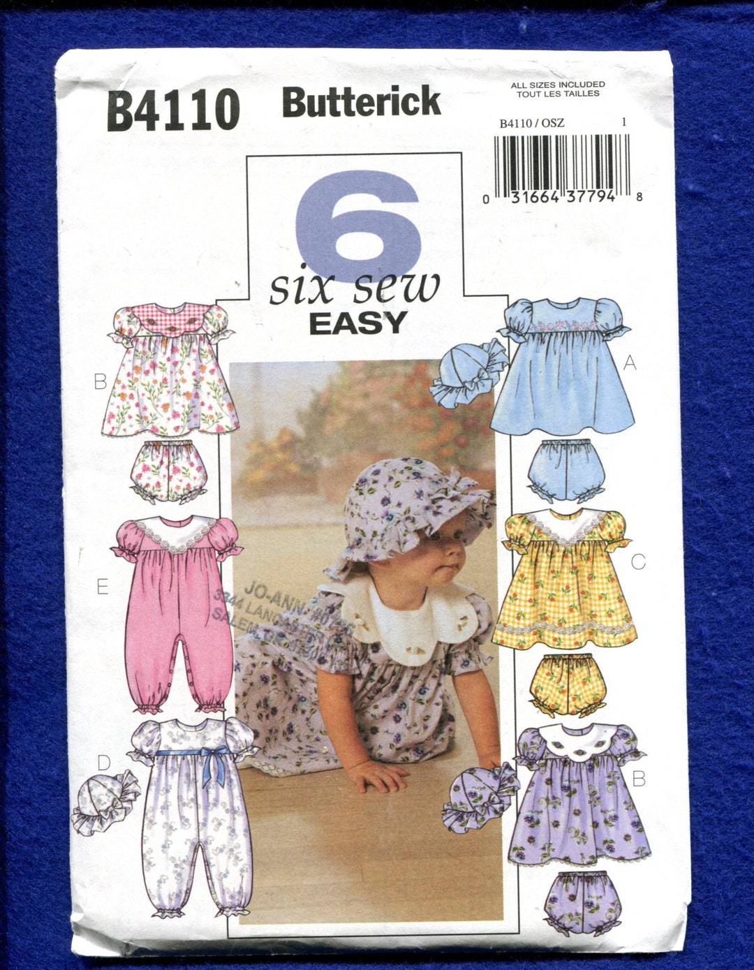 Butterick 4110 Puff Sleeve Baby Dresses Rompers Pattern Size S M L
