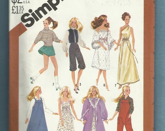 1982 Simplicity 5637 Barbie Doll Fashion Wardrobe Roller Skating to Goddess Gown