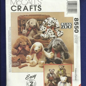 McCall&#39;s 8550 Carol&#39;s Zoo Cuddly Stuffed Puppy Kitty Bunny & Bear Size 16 inches tall UNCUT