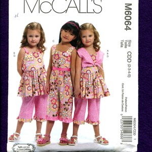 McCalls 6064 Boho Chic Romper Top and Ruffled Capri Pants for Little Girls Sizes 2 to 5  UNCUT