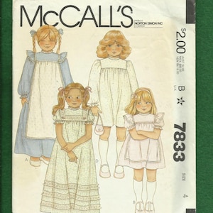 1980er Jahre McCalls 7833 Country Cottage Chic Square Yoke Kleider mit Puff Sleeve für kleine Mädchen Größe 4