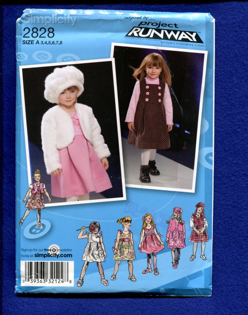 Simplicity 2828 Project Runway Inspired Little Girl's Bolero Hat & Dress Size 3 to 8 UNCUT image 1