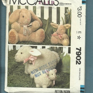 1980&#39;s McCall&#39;s 7902 Spring Time Stuffed Animals Bunnies & Lambs in Two Sizes Each