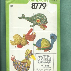 1978 Simplicity 8779 Retro Stuffed Animals Pelican Goose Whale & Turtle UNCUT
