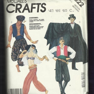 1986 McCalls 2622 Costumes for Adults Genie Belly Dancer Pirate and Vampire Unisex Size Medium 36/38