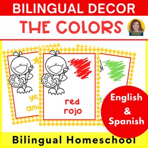 Zweisprachige Homeschool Klassenzimmer Farbdekor Poster in Englisch und Spanisch Vorschule