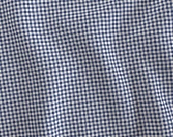Dark Blue Gingham Pima Cotton Fabric, Farmhouse Sewing Textile Pre-Cut Fabric