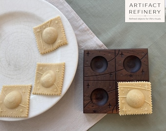 Walnut Ravioli Mold – Celestial Design | Homemade Pasta | Wooden Stamp/Press | Decorative Artisan Ravioli | Kitchen Pasta Board