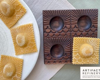 Wooden Ravioli Mold – Sunrise Design | Homemade Pasta | Decorative Artisan Ravioli | Kitchen Pasta Board | Walnut, Cherry, Maple