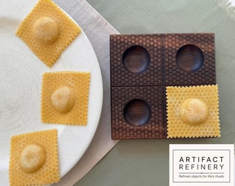 Walnut Ravioli Mold – Honeycomb Design | Homemade Pasta | Wooden Stamp/Press | Decorative Artisan Ravioli | Kitchen Pasta Board