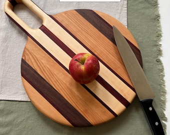 Handmade Round Breadboard | Edge-Grain Butcherblock Charcuterie or Fruit Board | Cherry, Maple, Walnut, & Padauk