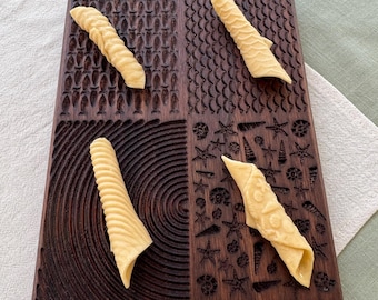 Beach-Theme Gnocchi Board | 4-Pattern Coastal Design | Homemade Pasta | Cavatelli | Gargenelli | Pasta Fresca | Walnut, Maple, Cherry