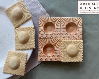 Wooden Ravioli Mold – Sunrise Design, Walnut Kitchen Tool, Handmade USA