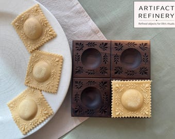 Walnut Ravioli Mold – Jardin Design | Homemade Pasta | Wooden Stamp/Press | Decorative Artisan Ravioli | Kitchen Pasta Board