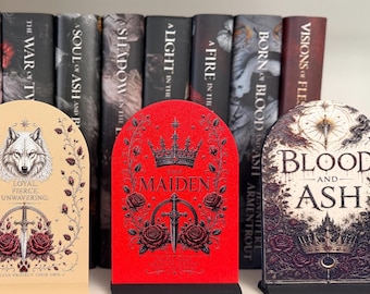 Bokställ med blod och aska | Romantasy 3D-tryckt bokhylledekor | Gåva till fantasybokälskare, BookTok | UV-upphöjd texturerad display
