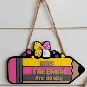 Pencil Teacher Desk Set: Pen Holder, Organizer, Name Sign, Heart Shaped Phone Stand, Fun Decor Pencil wall sign