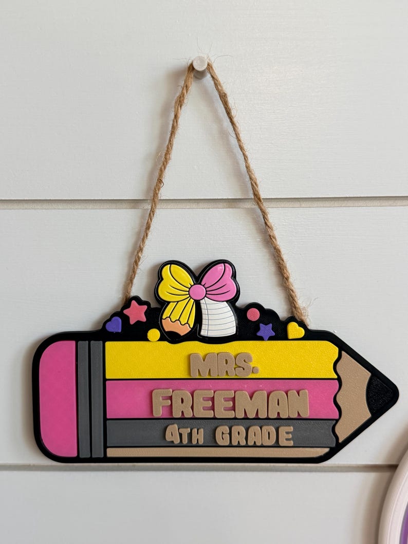 Pencil Teacher Desk Set: Pen Holder, Organizer, Name Sign, Heart Shaped Phone Stand, Fun Decor Pencil wall sign