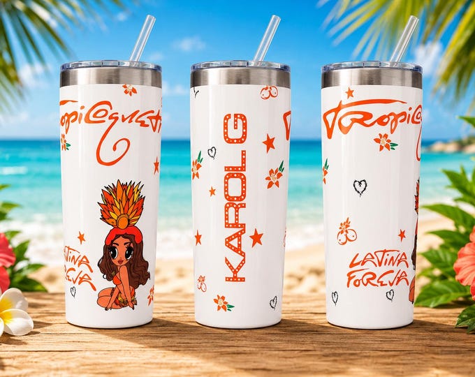 Featured listing image: Karol G Inspired Tropical Latina Stainless Steel Tumbler, 20oz