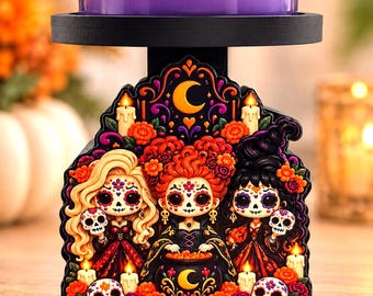 Dia de los Muertos Candle Holder | 3D Printed Sugar Skull Witch Decor | Day of the Dead Candle Stand | Gothic Halloween Home Decor
