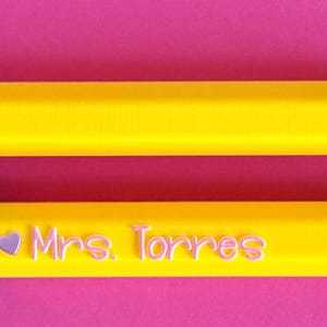 Pencil Teacher Desk Set: Pen Holder, Organizer, Name Sign, Heart Shaped Phone Stand, Fun Decor Jumbo pencil