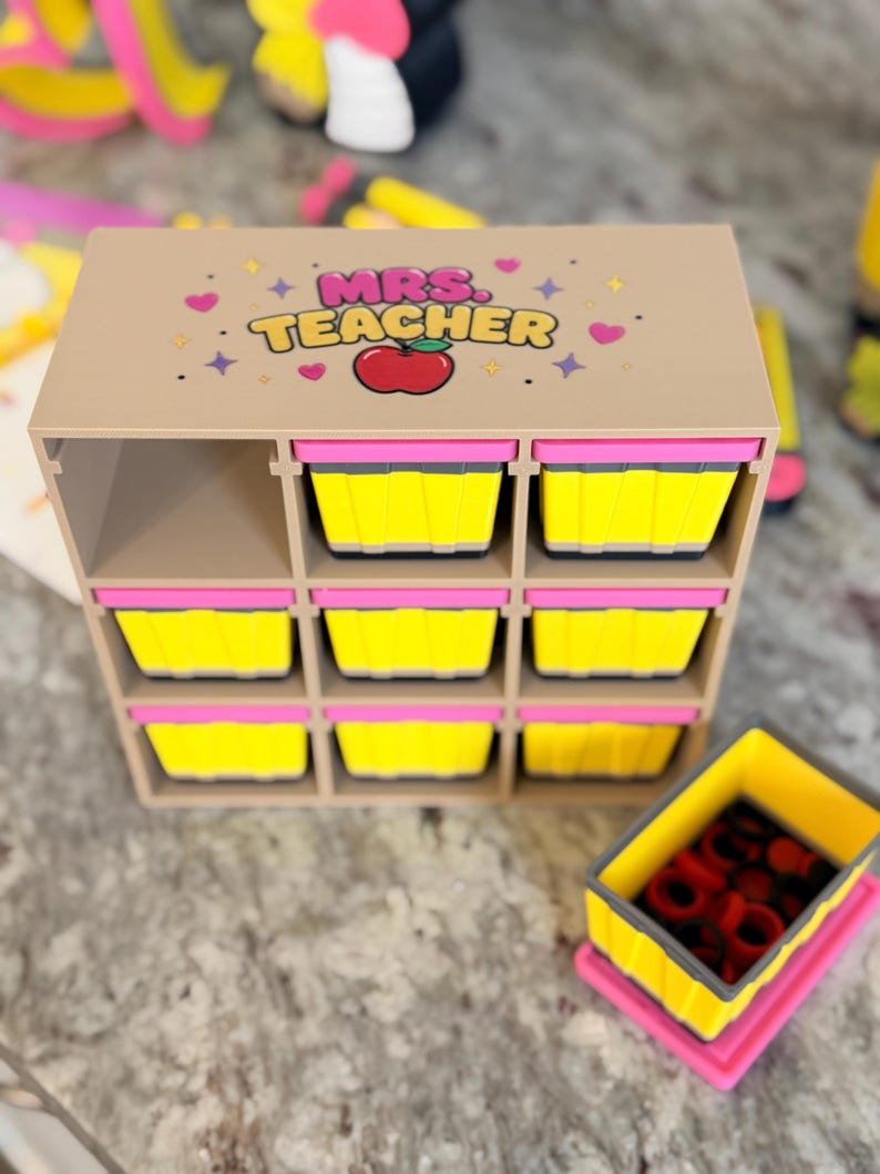 Pencil Teacher Desk Set: Pen Holder, Organizer, Name Sign, Heart Shaped Phone Stand, Fun Decor image 4