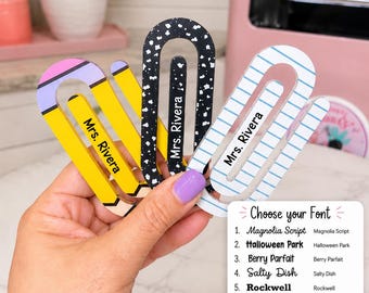 Personalized Teacher Jumbo Paper Clips | Custom Name, School Designs