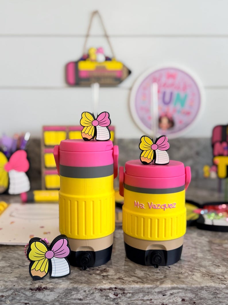 Pencil Teacher Desk Set: Pen Holder, Organizer, Name Sign, Heart Shaped Phone Stand, Fun Decor image 14